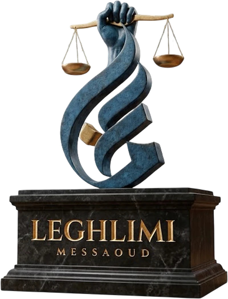 Un poing tenant la balance de la justice, emblème du Cabinet Leghlimi